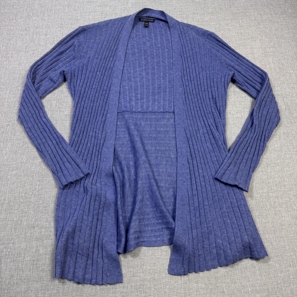 Eileen Fisher Wool Alpaca Blend Cardigan Sweater Womens XS Blue Open Lightweight